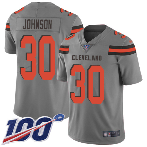 Cleveland Browns D Ernest Johnson Men Gray Limited Jersey #30 NFL Football 100th Season Inverted Legend->cleveland browns->NFL Jersey
